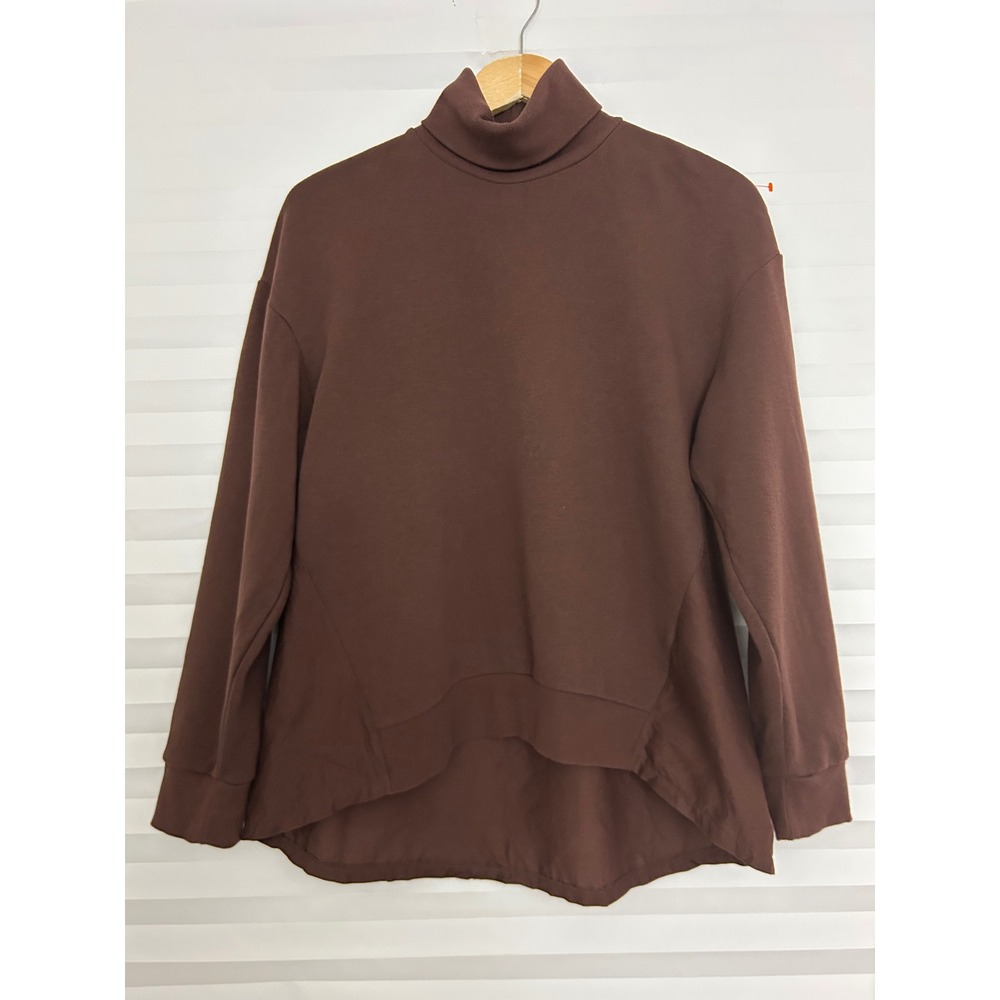 Zara Womens Brown Turtleneck Mixed Media High Low Hem Top Size S
